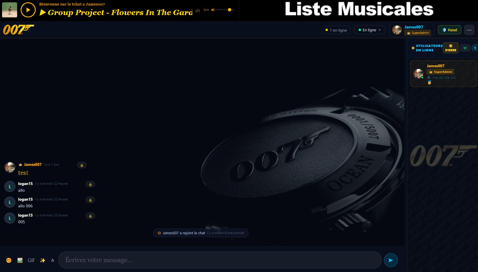 Interface tchat en direct